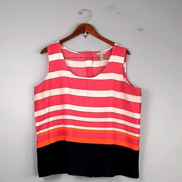 Banana Republic Striped Colorblock Sleeveless Button Back Detail Top - Picture 1 of 7
